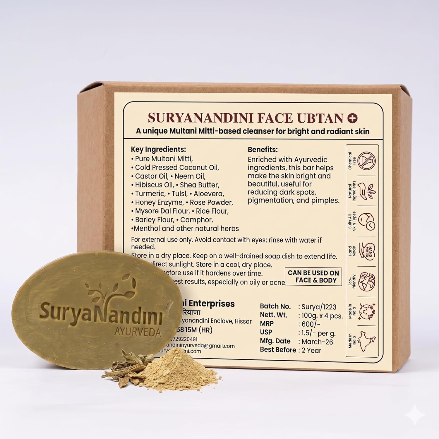 Suryanandini Natural Ayurvedic Soap Pack 4 ,New Packaging - Image 2